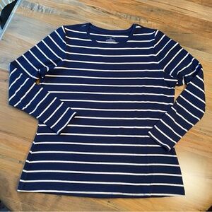 Lane Bryant Navy/white Stripe Sz 18/20 long Sleeve cotton blend Knit top ro…